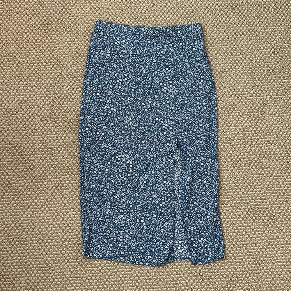Blue Floral Midi Skirt